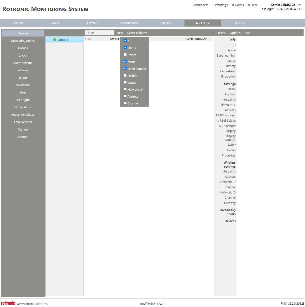 Device New+Select Columns