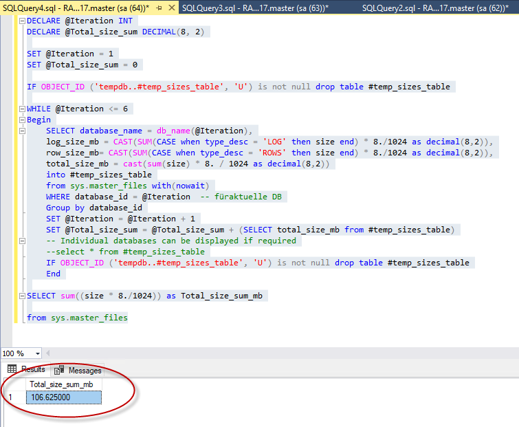 FAQ- SQL Server Management- New Query- execute-databasesize