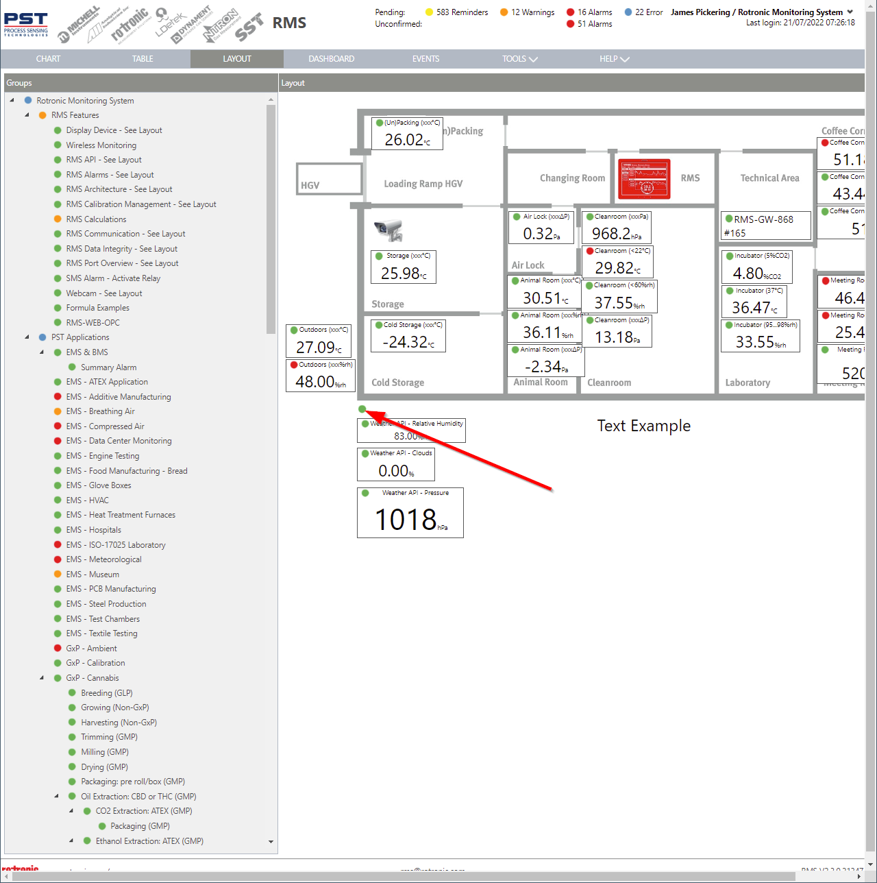 inhibit alarm notifications via layout view 1