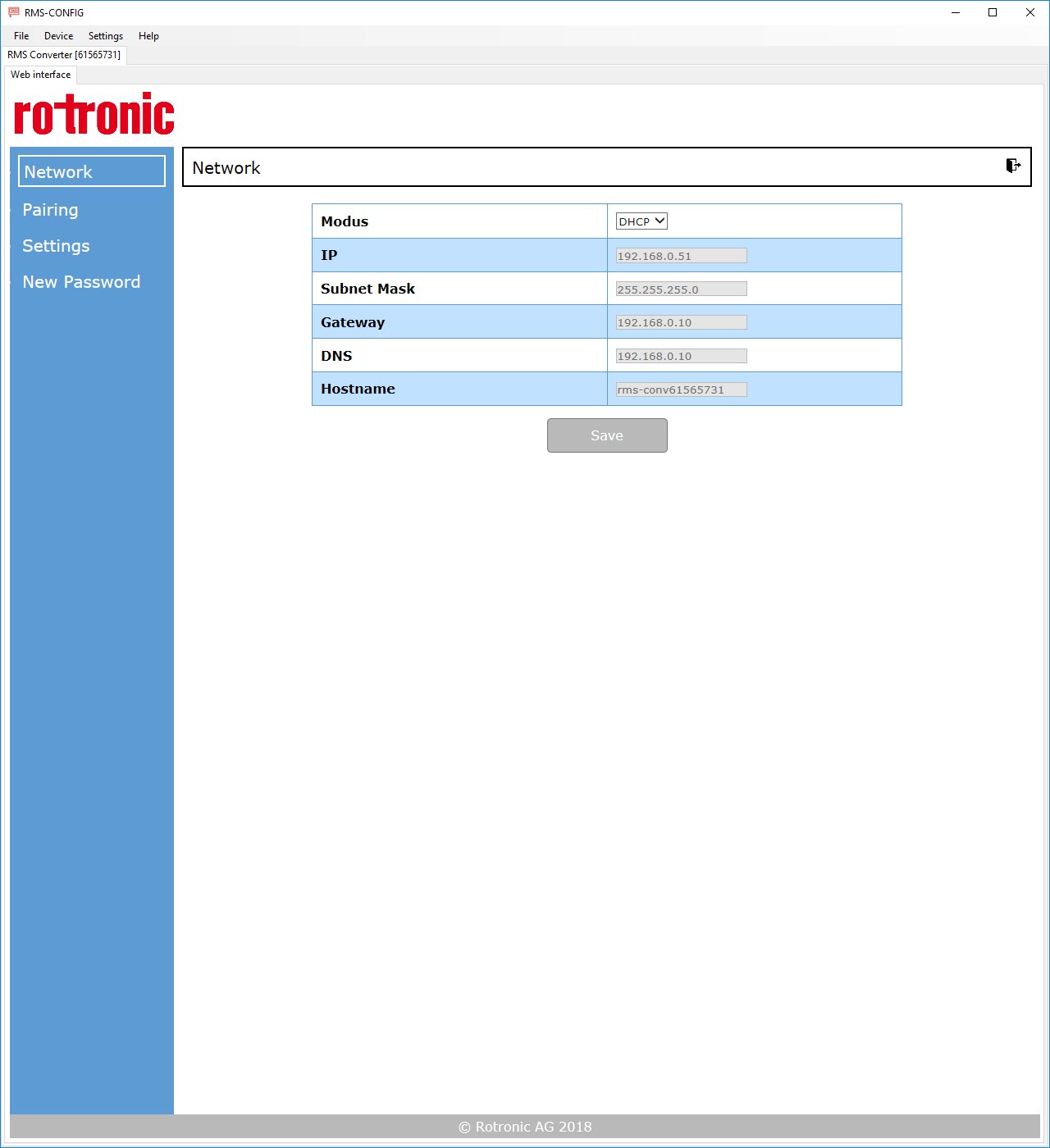 rms converter configure the network 1