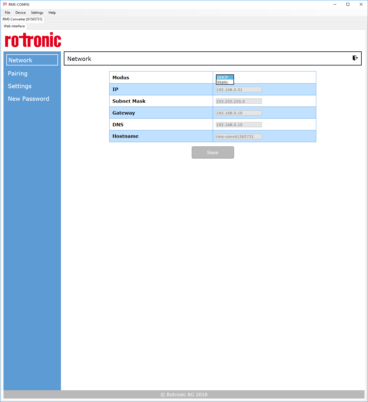 rms converter configure the network 2